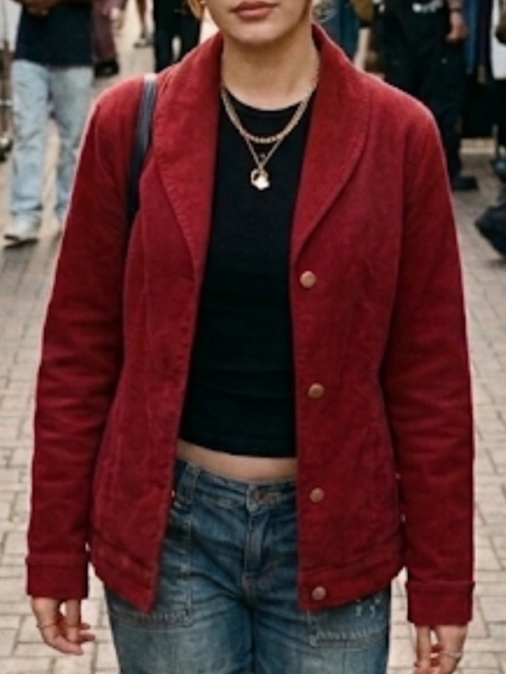 VINTAGE FESTIVAL READY BABY PHAT JEAN DENIM JACKET DARK RED